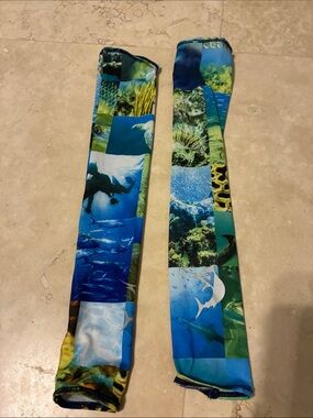 Reel Legends Kids Swim Arm Sleeves in Blue and Green Ocean Print